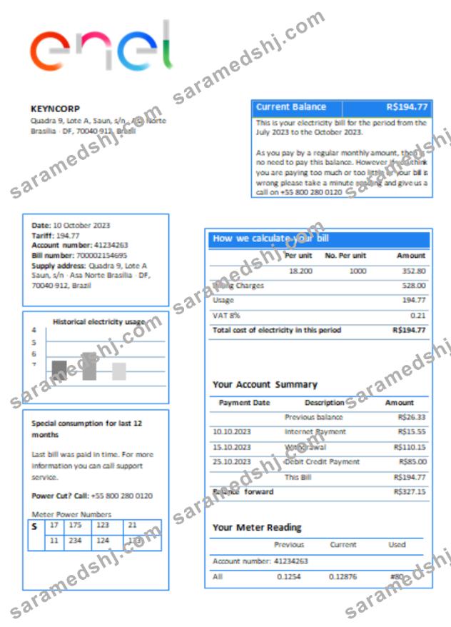 Enel Brazil electricity utility business bill,  SCR